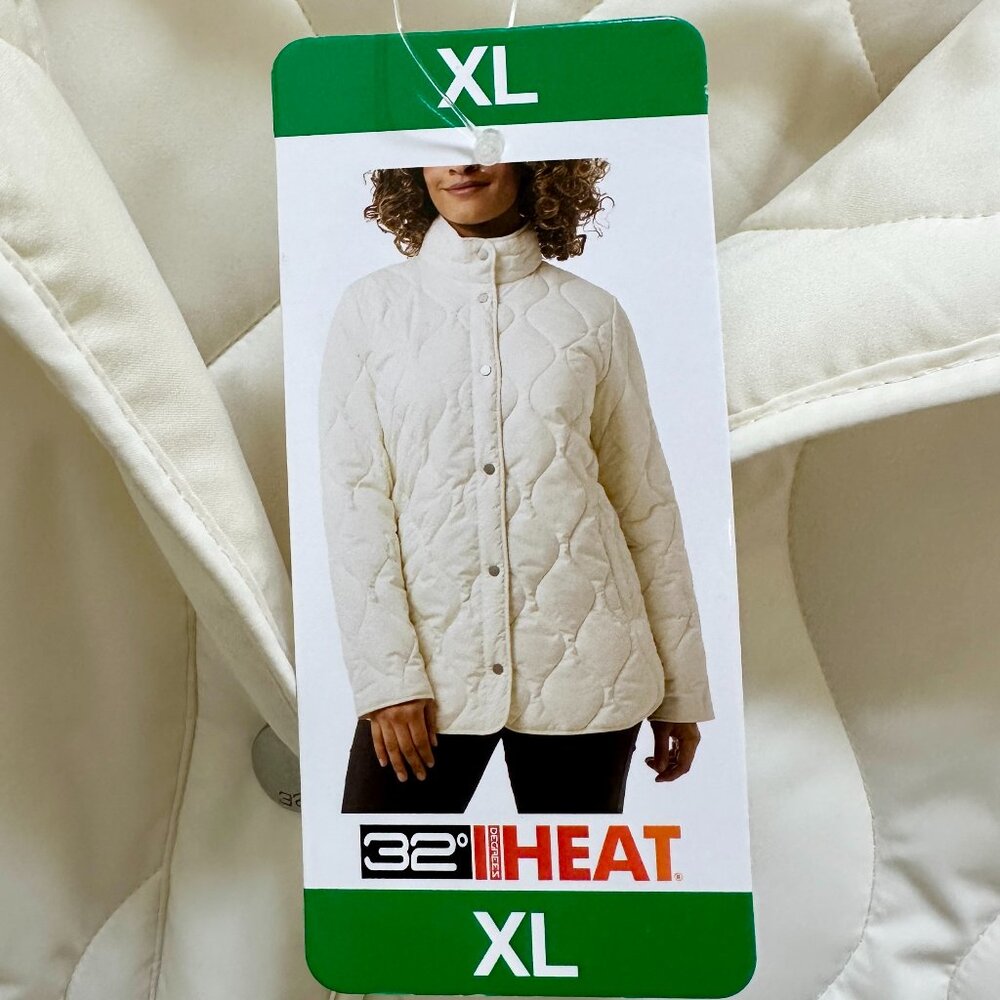 32 Degrees Women's Quilted Jacket Coat Size XL White Lightweight Cottagecore NEW